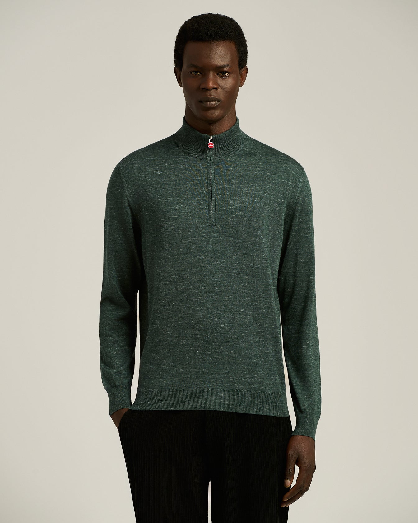 Kiton Knitwear Green Pine Zip Troyer Seide Kaschmir
