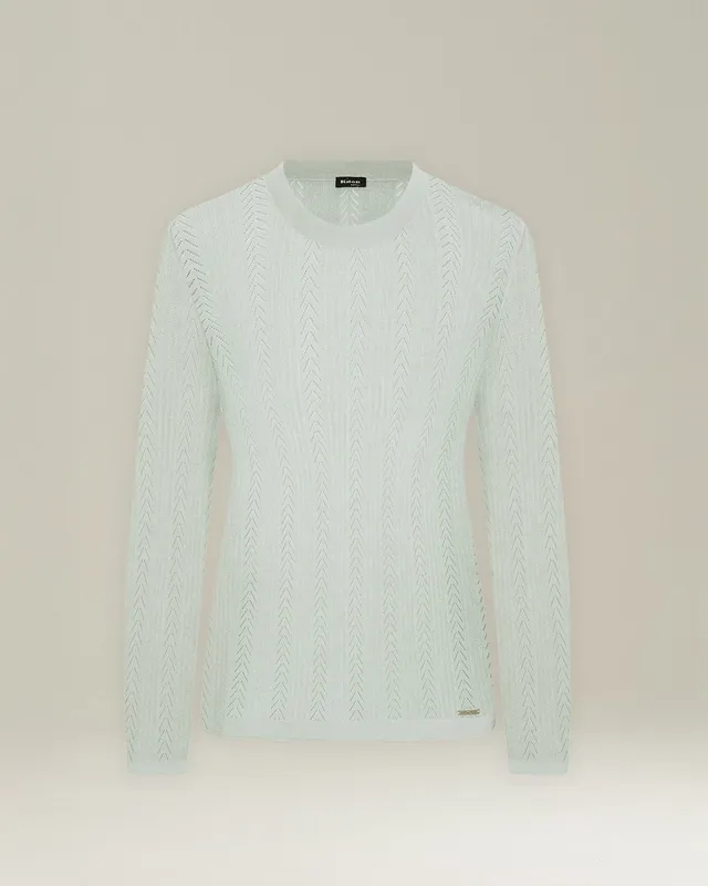 Kiton Cashmere Silk Pullover Ajour Größe 42 Fischgrät