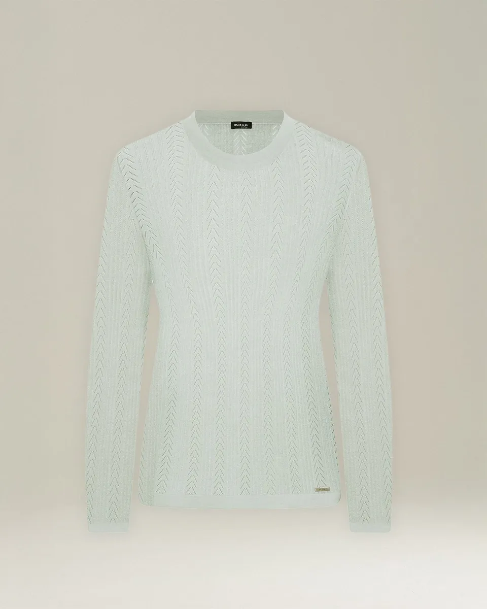 Kiton Cashmere Silk Pullover Ajour Größe 42 Fischgrät