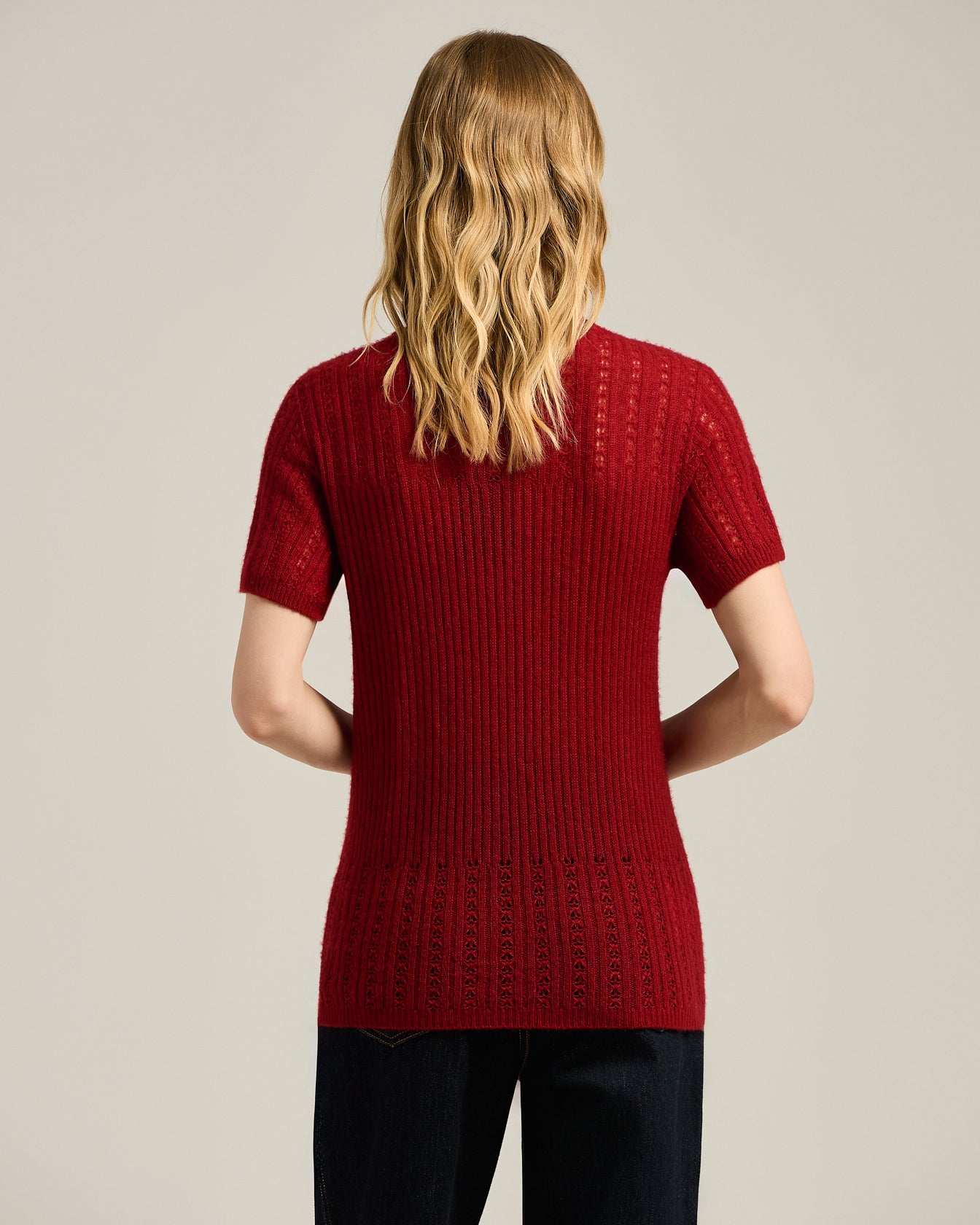 Kiton Openwork Crew Neck Pullover Burgund 46 Seide