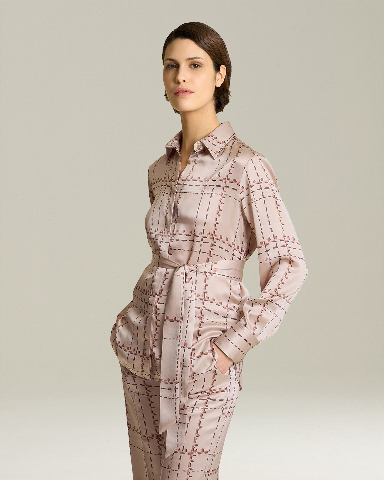 Kiton Printed Silk Shirt Seidenhemd Geometrisch mit Schal