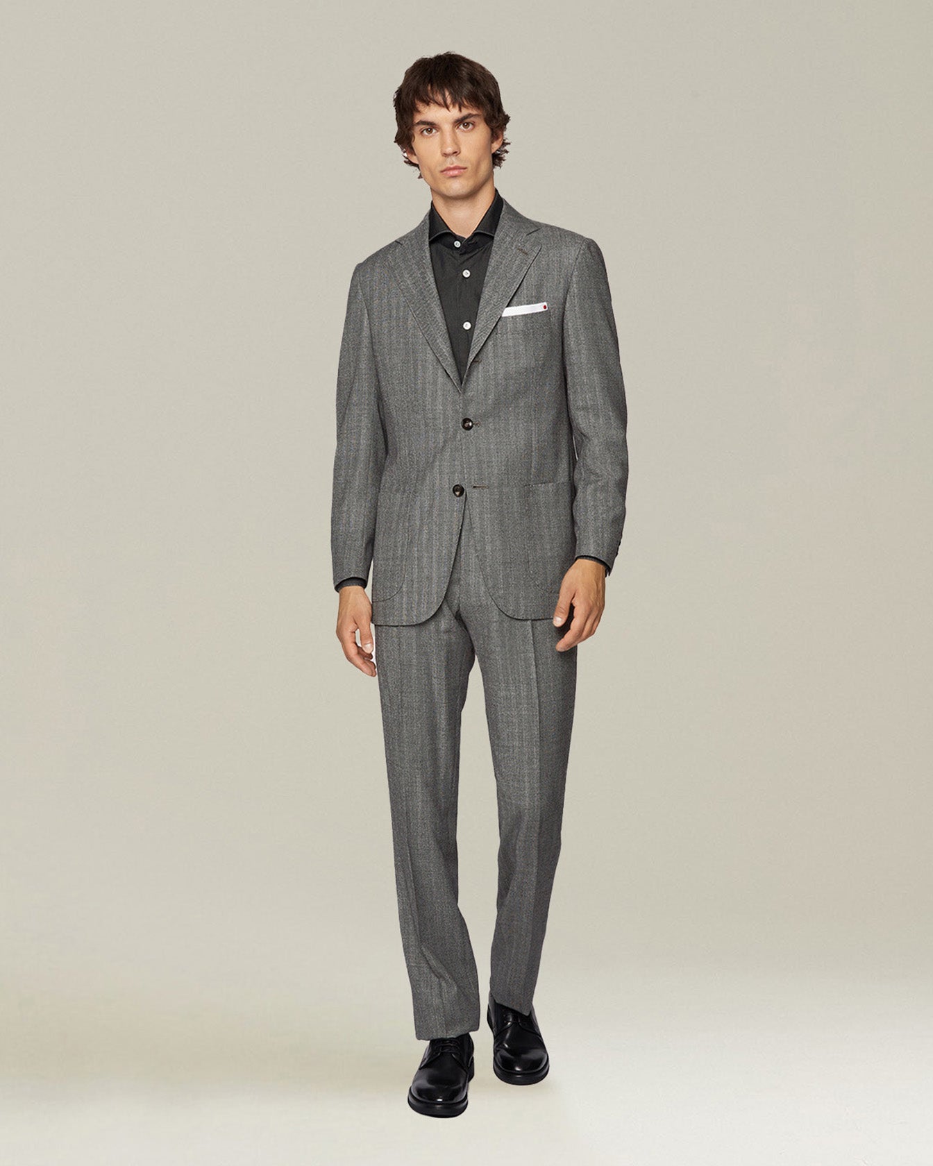 Kiton Abito Spigato Wolle Anzug Fischgrat 50