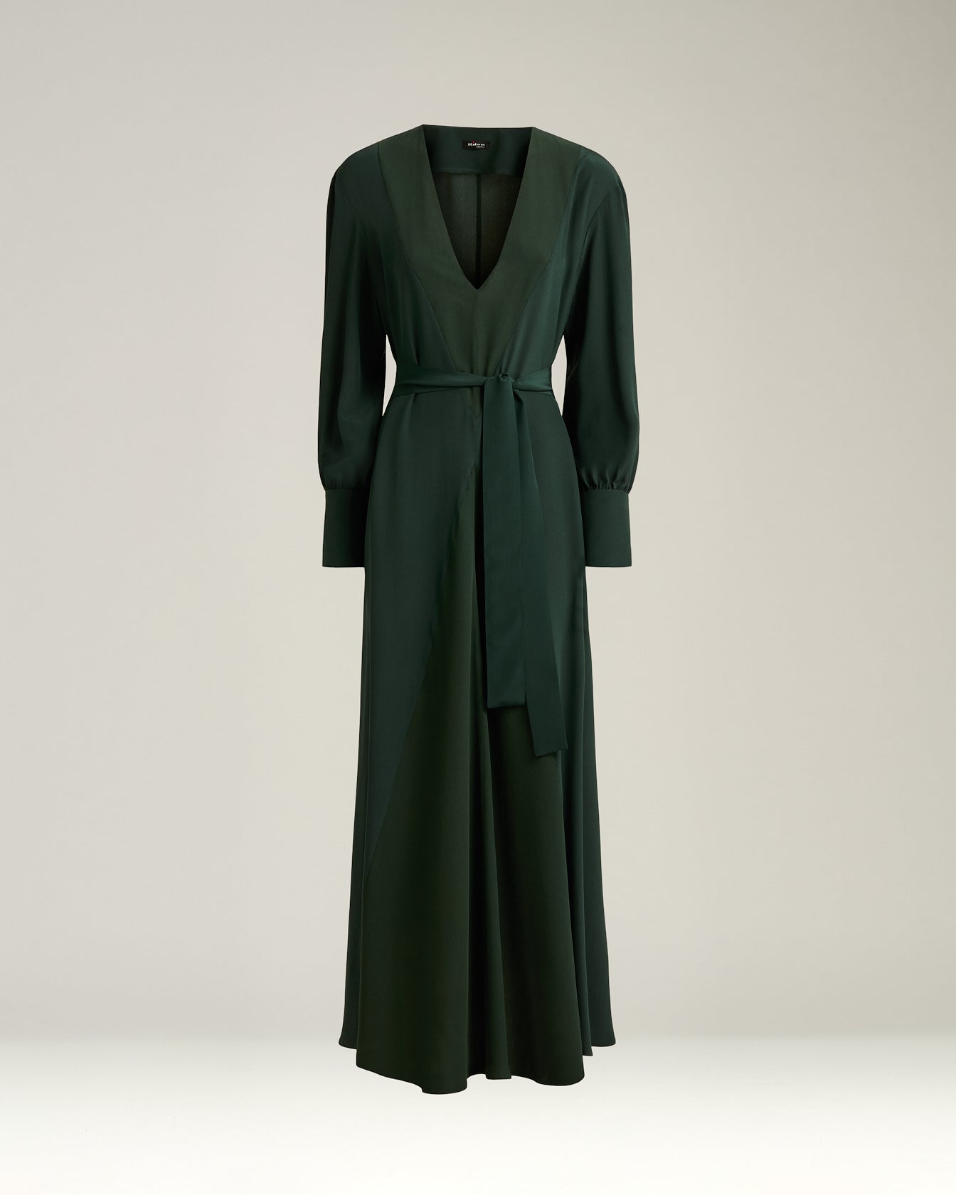Kiton Dresses Seidenkleid dunkelgrün lang mit Gürtel