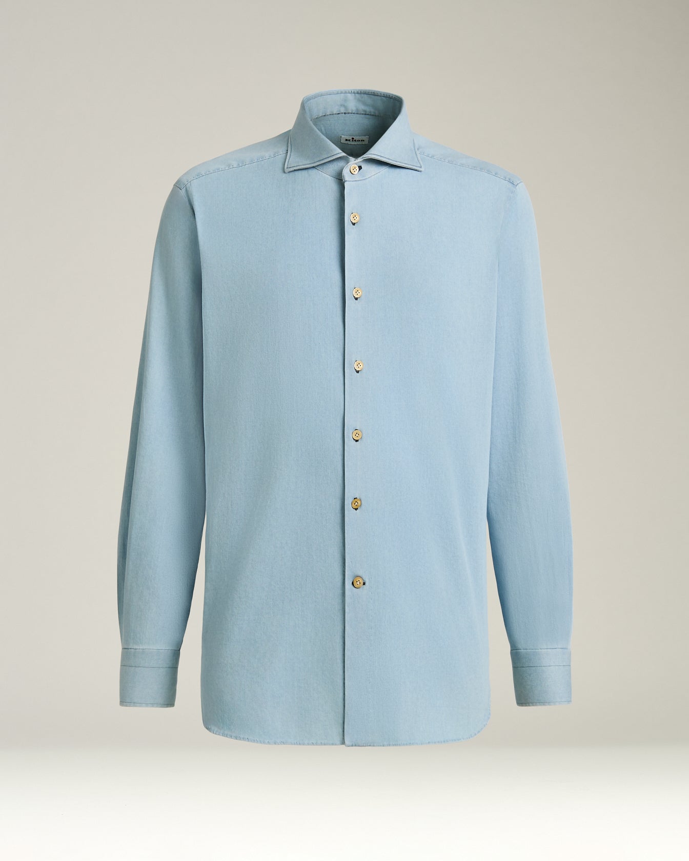 Kiton Casual Denim Hemd Hellblau Spread-Kragen Gr. M