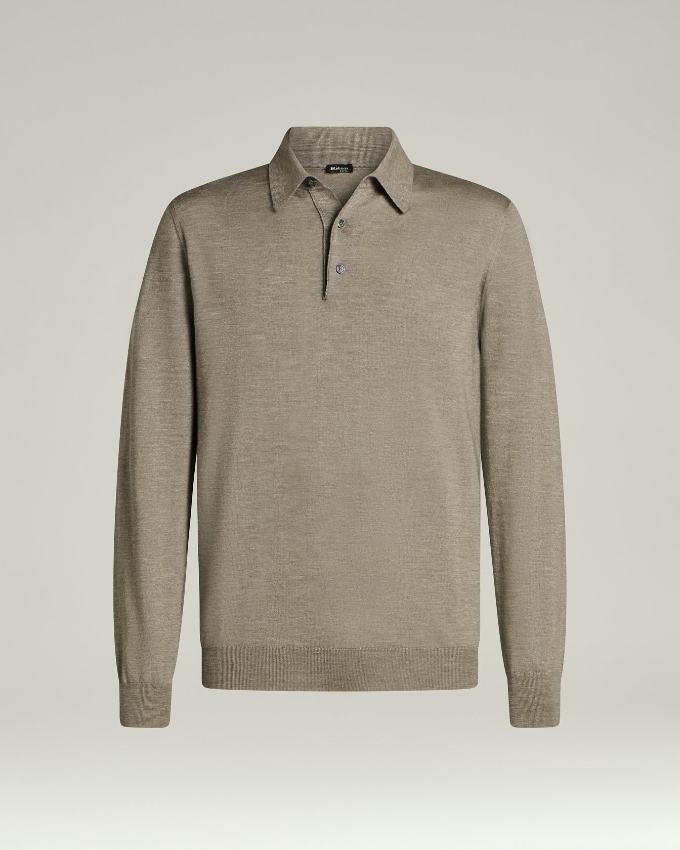 Kiton Polo Langarm Poloshirt Hellgrau Perlmuttknöpfe