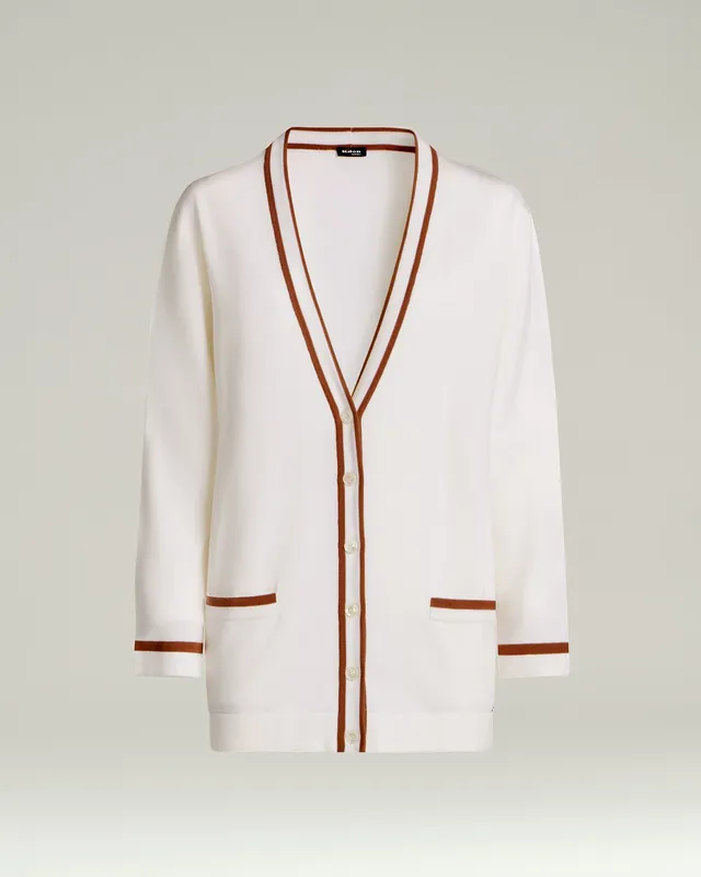 Kiton Knitwear Cardigan Wolle Weiß Haselnuss Damen