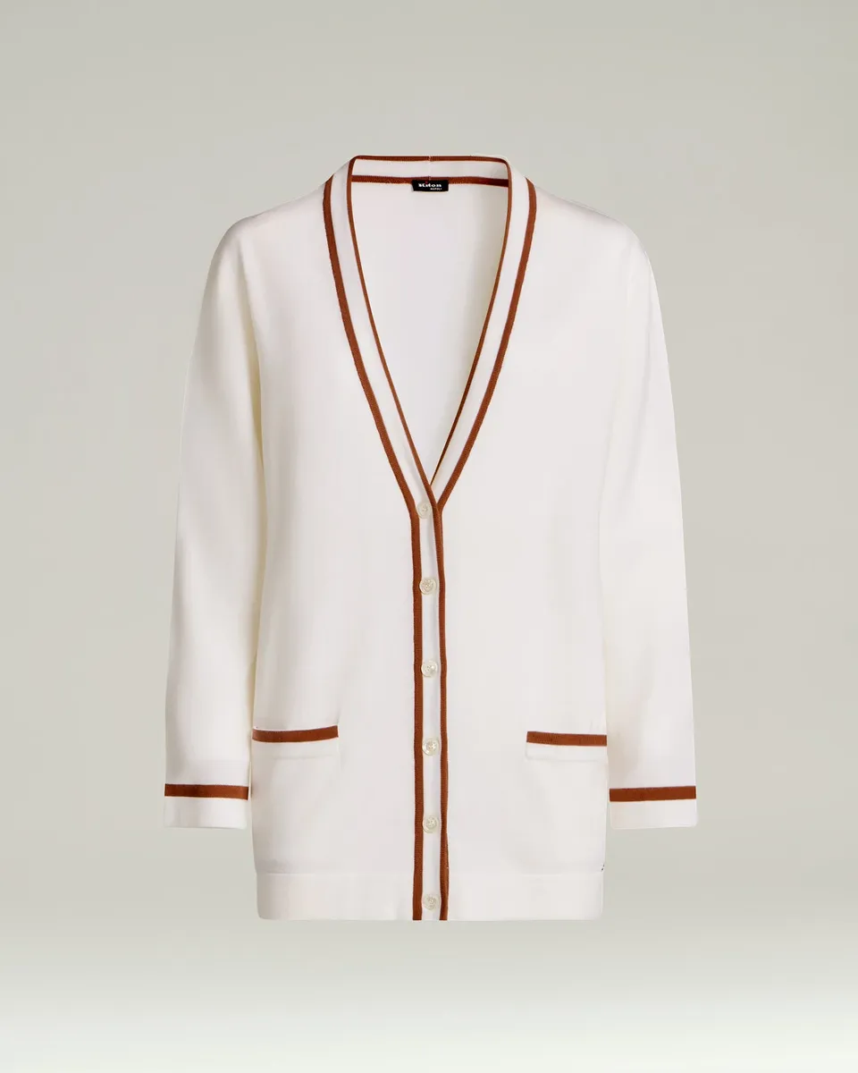 Kiton Knitwear Cardigan Wolle Weiß Haselnuss Damen