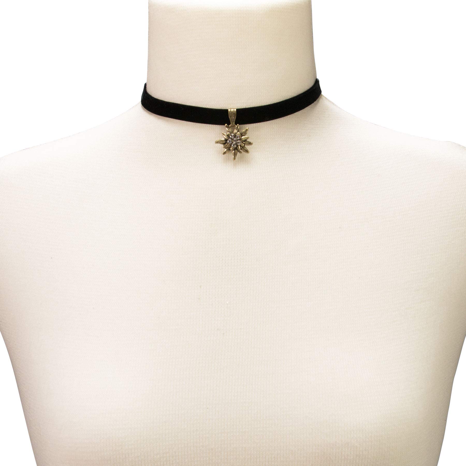 Alpenflüstern DAHEIM Samt-Kropfband Edelweiß Choker Schwarz