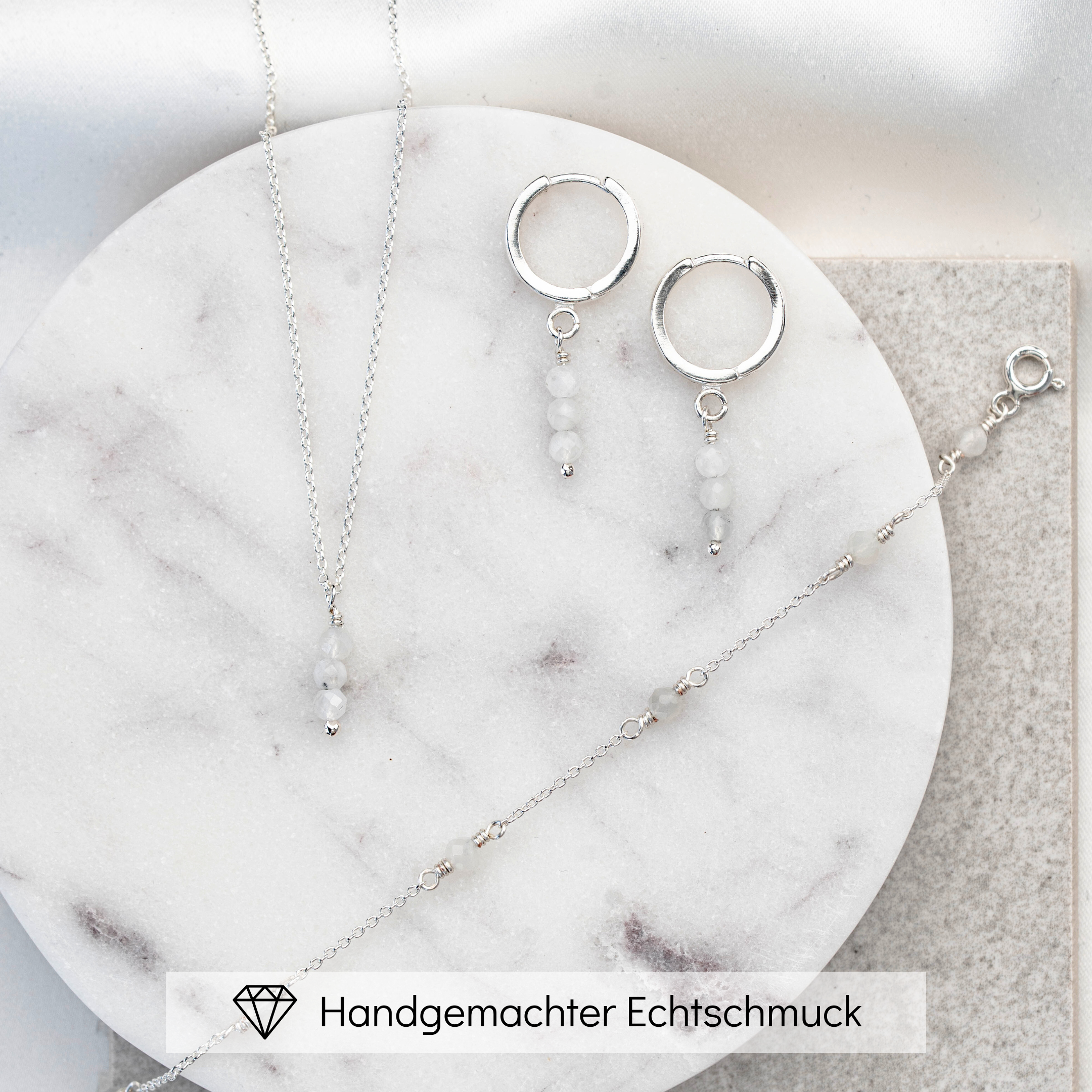Perlenbräute Luna Brautschmuck Set Mondstein Gold 45cm
