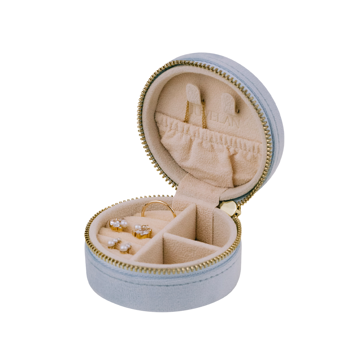 Juvelan Schmuckaufbewahrung Rund Schmucketui Aquamarin Samt 8x8x4 cm