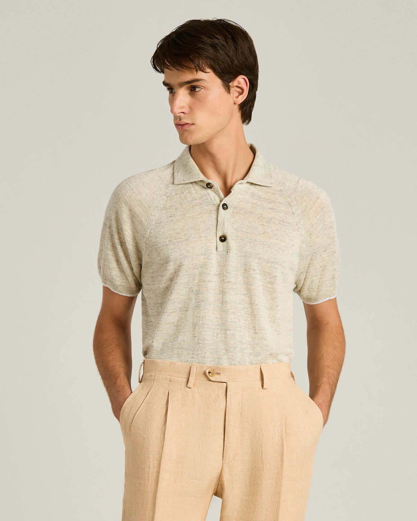 Kiton Polo T-Shirt Polo grau Leinen Kurzarm