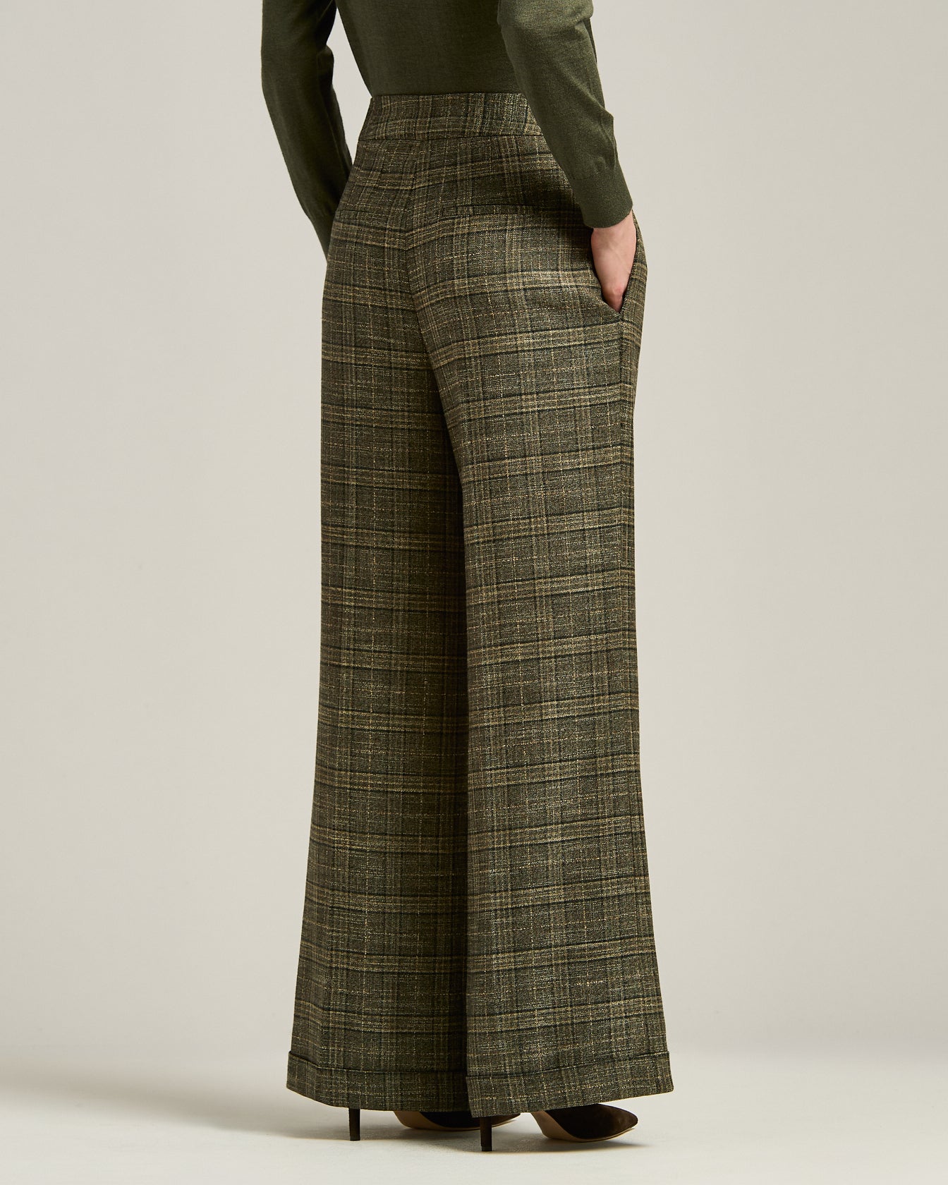 Kiton Trousers Palazzo Hose Viskose Grün Kariert Gr.40