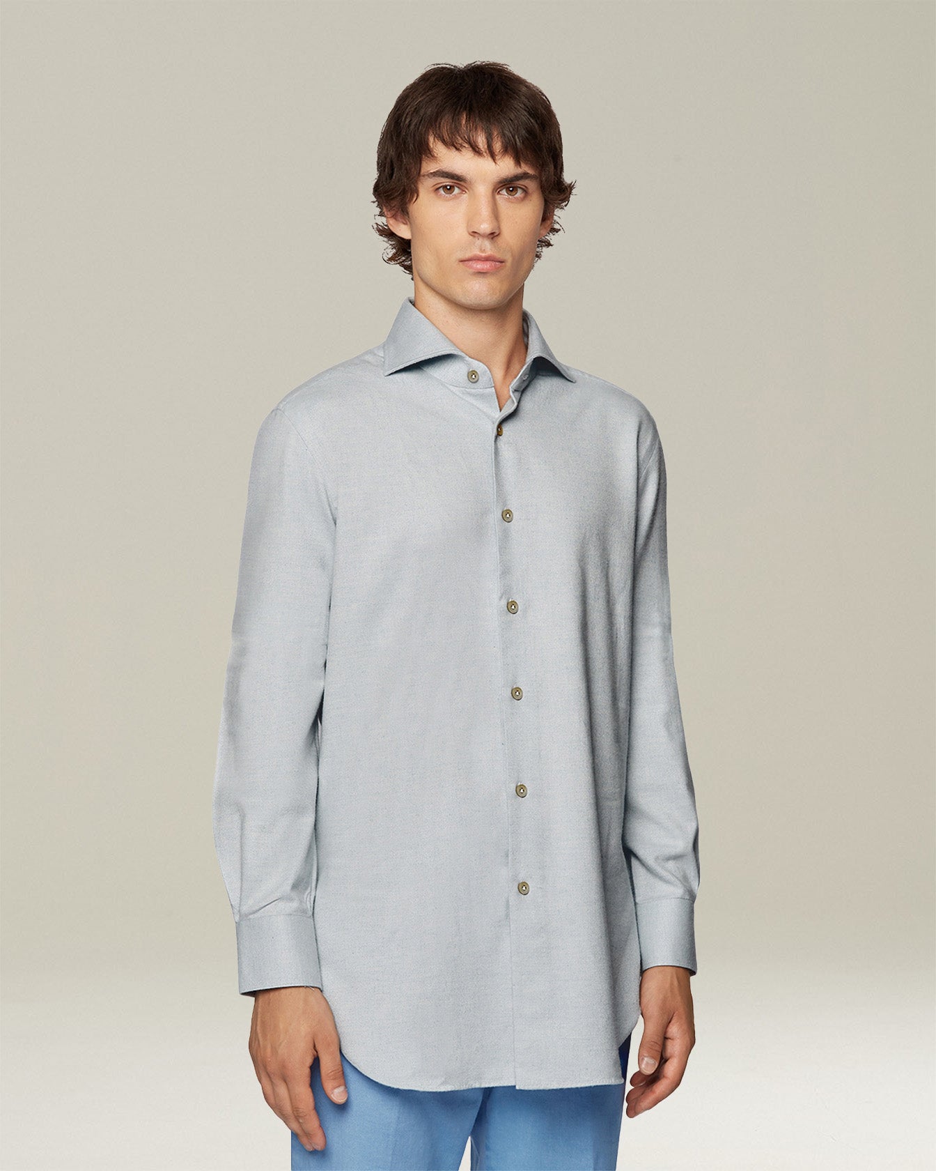 Kiton Shirts Monochrome Flannel Hemd Baumwolle Gr. 40