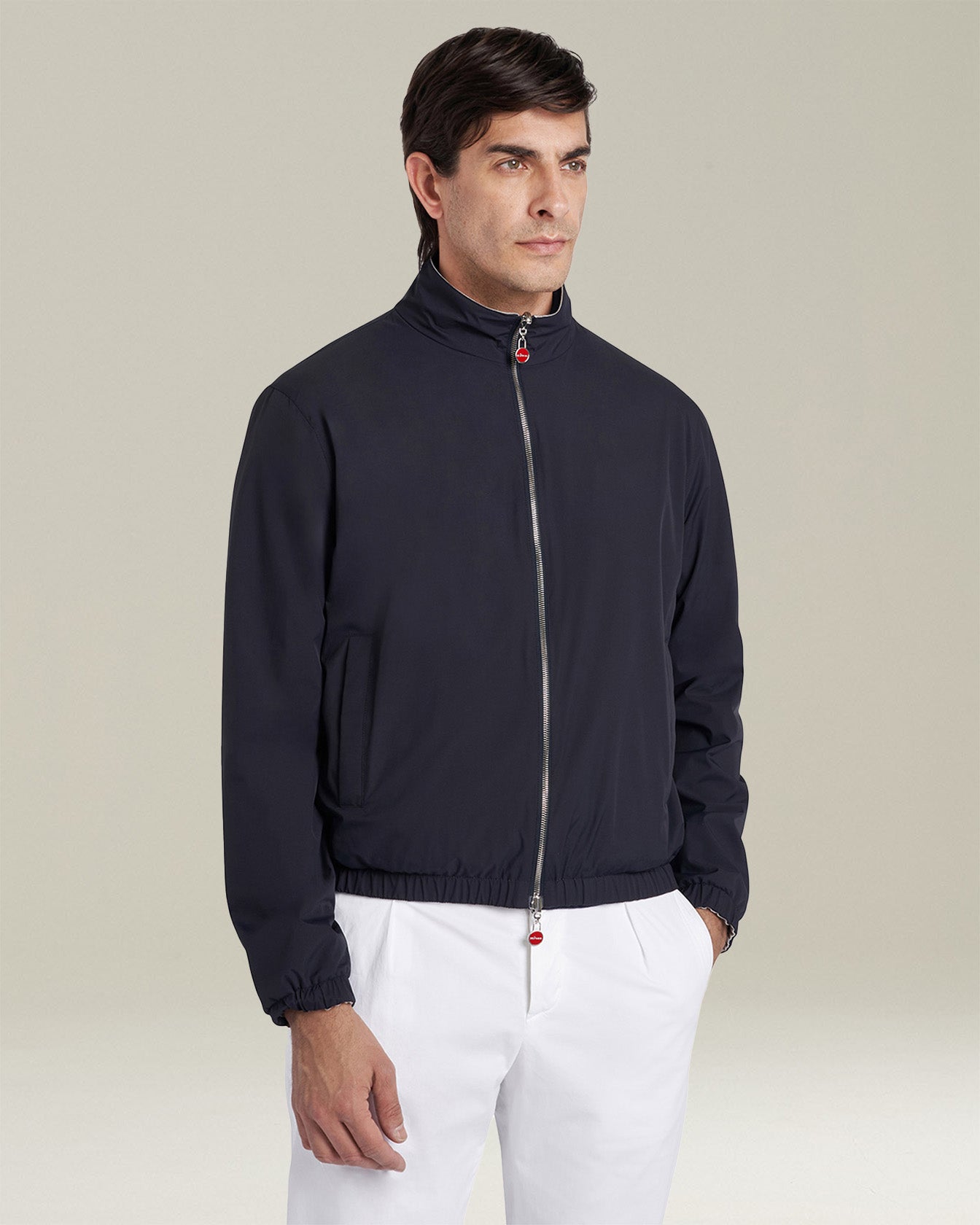 Kiton Outerwear Giubbotto Bomberjacke navy grau Seide