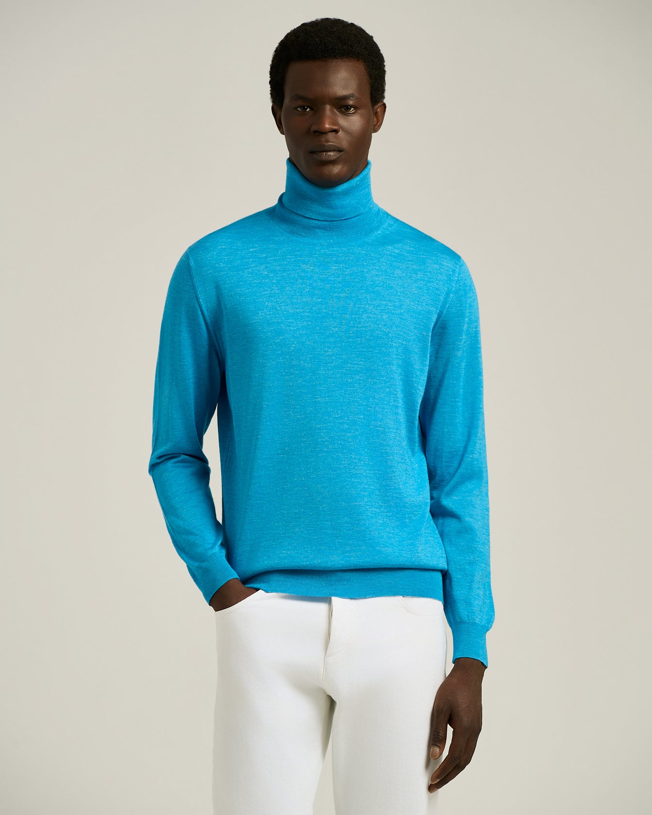 Kiton Sky Blue Turtleneck Seide Wolle Rollkragen Herren