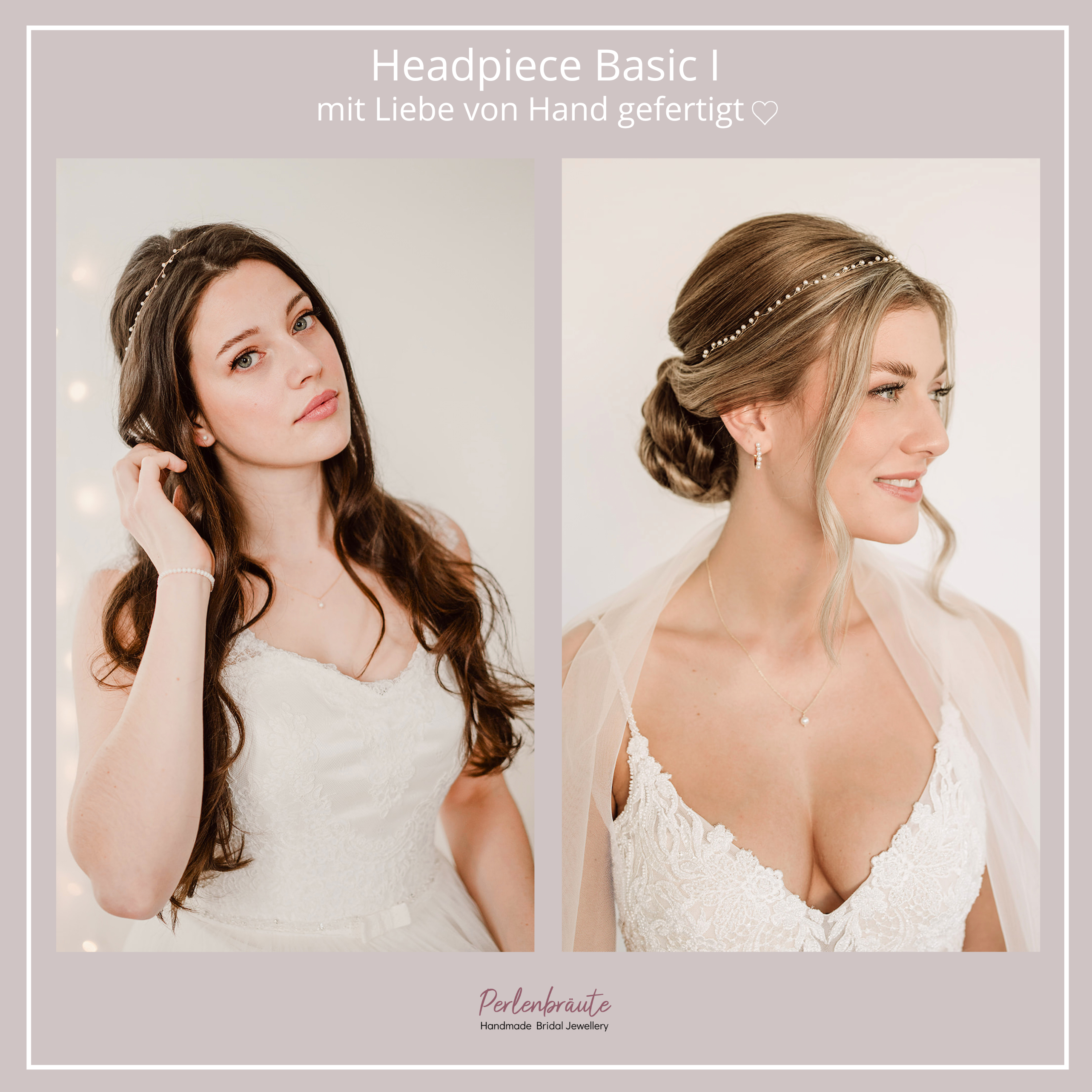 Perlenbräute Basic I Headpiece Perlen Haarband gold 40cm