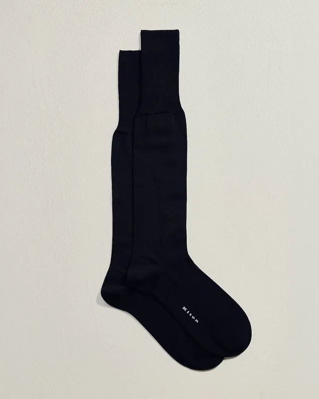 Kiton Navy Cotton Lange Socken Baumwolle Dunkelblau Business