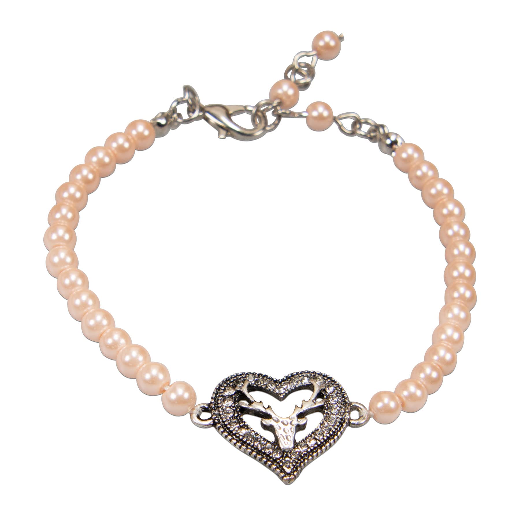 Alpenflüstern DAHEIM DAB075 Perlenarmband Strassherz-Hirsch antik-silber
