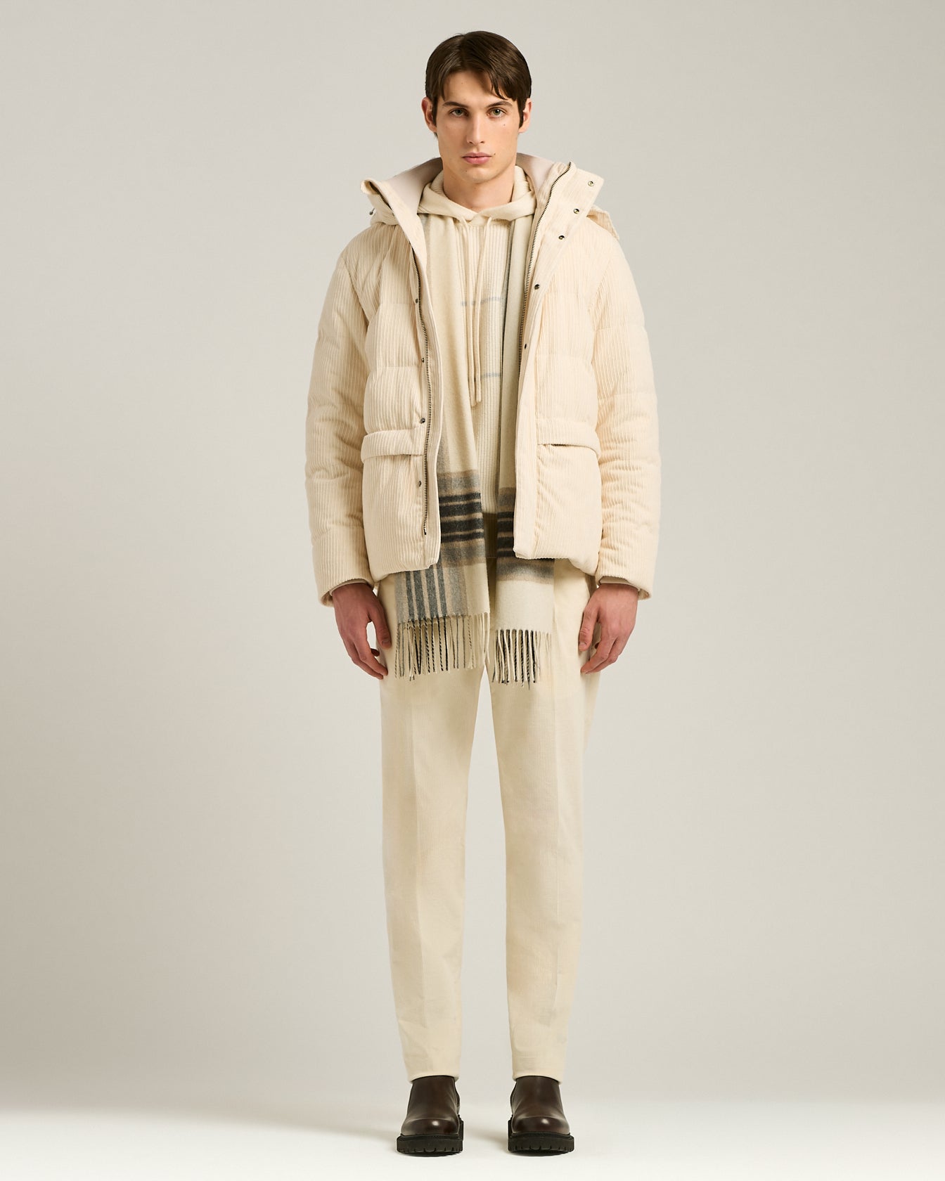 Kiton Hoodie Cashmere Weiß Kapuze Rippe Pure Cashmere