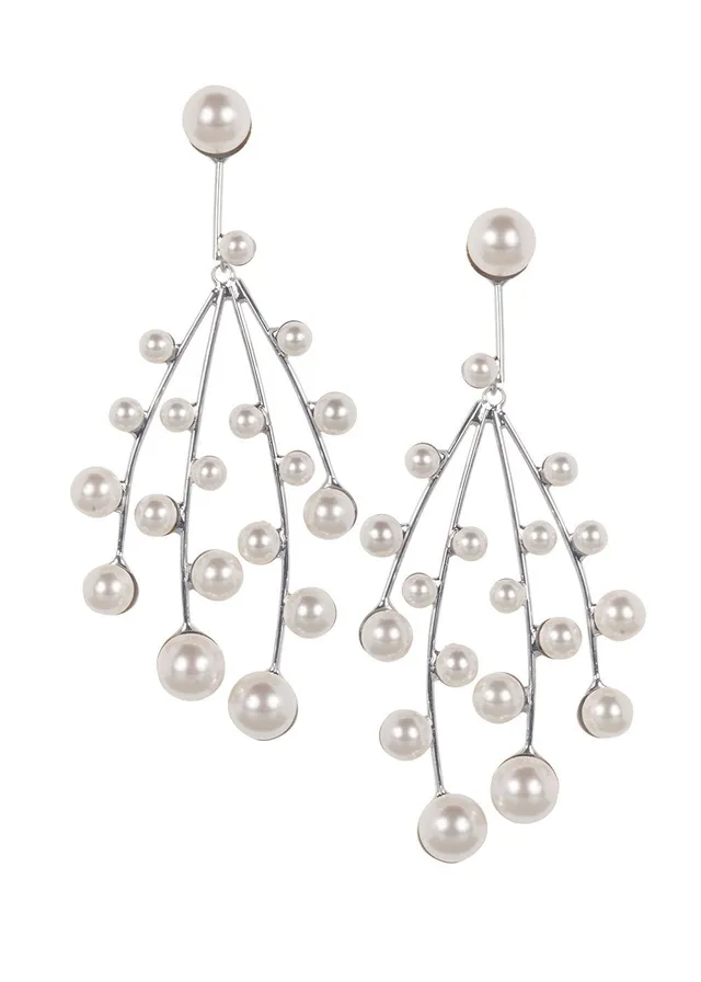 Elizabeth Bower Eden Pearl Chandelier Ohrringe Rhodium