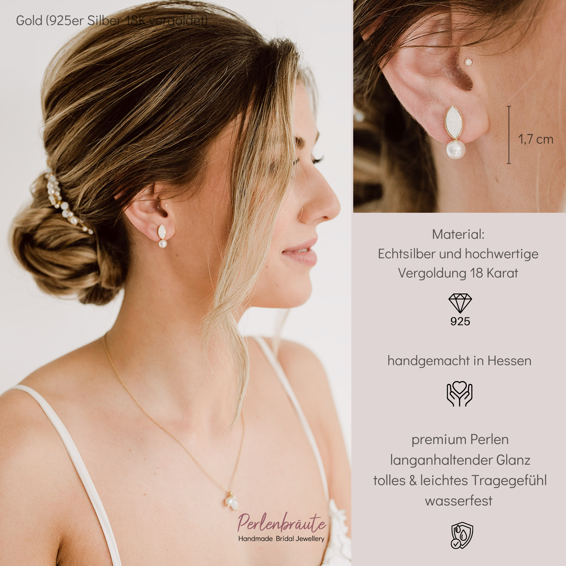 Perlenbräute Kylie Braut Ohrstecker Perle White Opal Gold