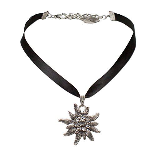 Alpenflüstern Daheim SET020 Trachtenset schwarz Satin Edelweiss