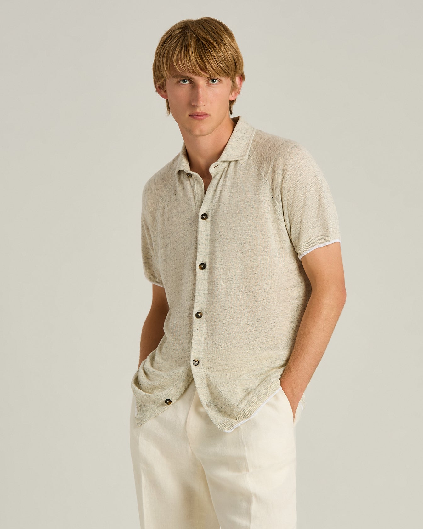 Kiton Shirt Kurzarmhemd Leinen Grau Pure Linen