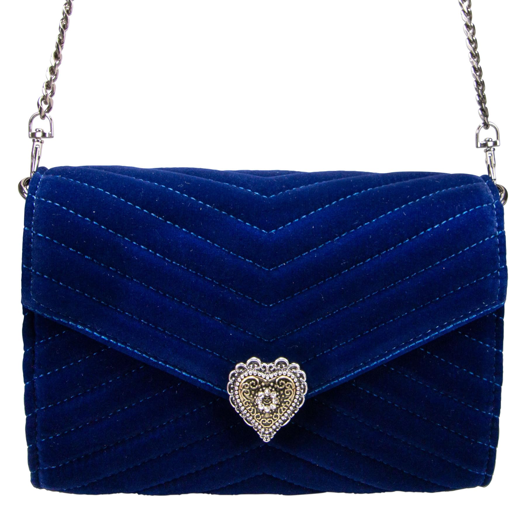 Alpenflüstern DAHEIM Trachtenherz Samtclutch Blau 22x15 cm