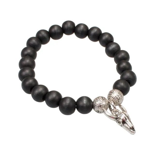 Alpenflüstern DAHEIM Holzperlen-Armband Stierkopf schwarz