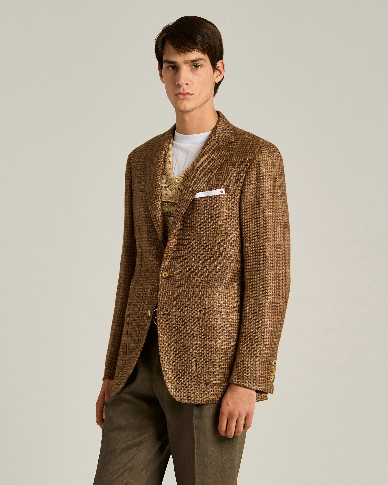 Kiton Jackets Sakko Braun Kariert Wolle Kaschmir Seide