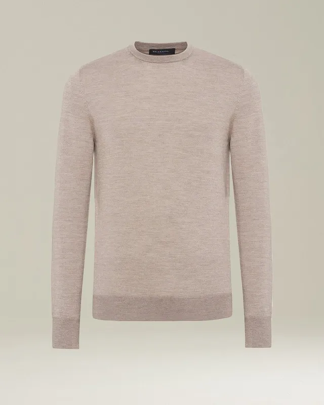Kiton Knitwear Rundhals Pullover Beige Kaschmir Seide