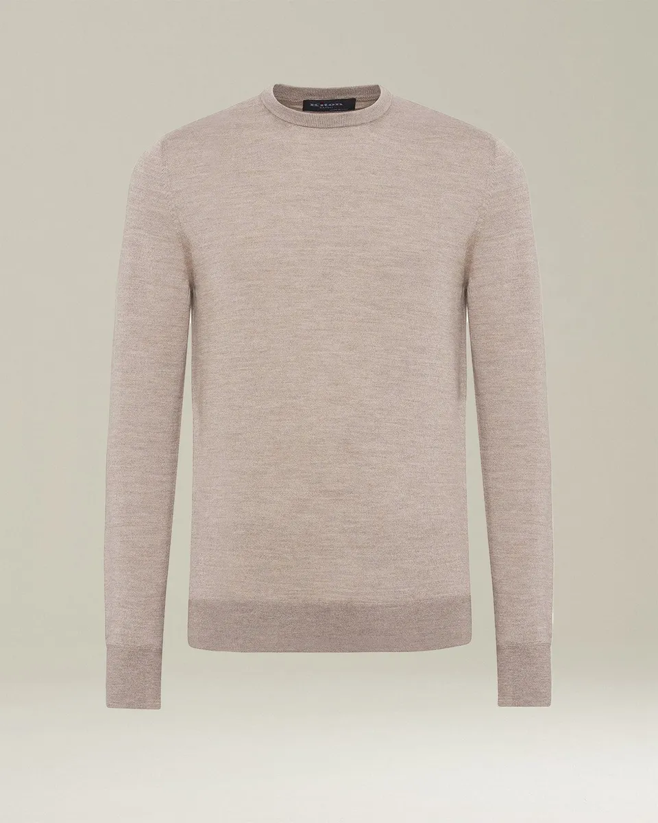 Kiton Knitwear Rundhals Pullover Beige Kaschmir Seide