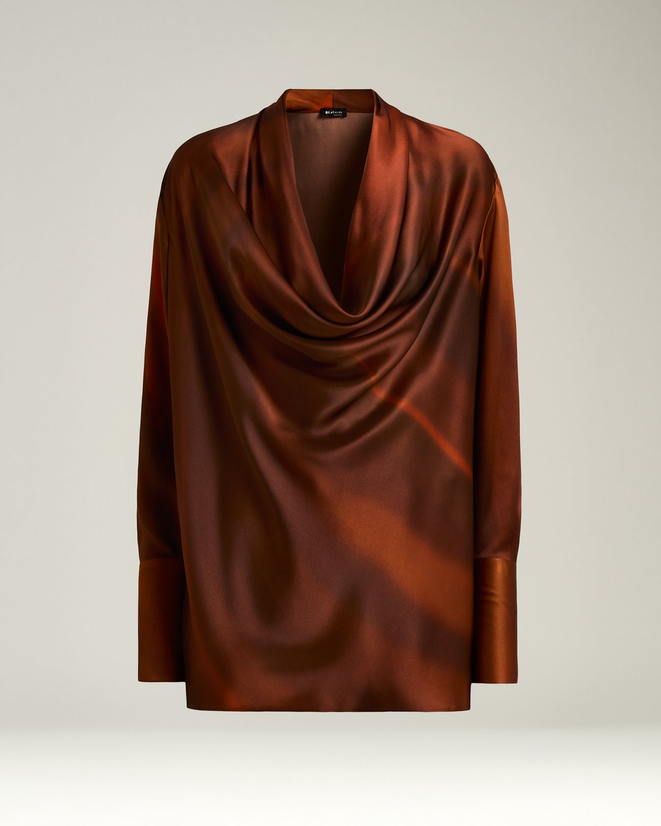 Kiton Shirts Printed Silk Bluse Seide Braun