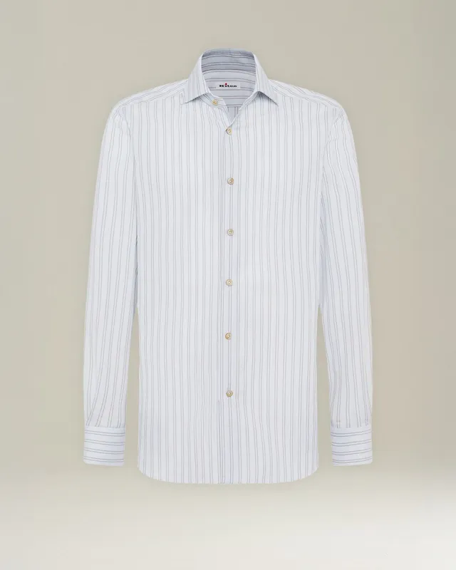 Kiton Shirts Cotton Linen Streifenhemd Baumwolle Leinen