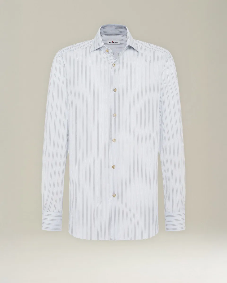 Kiton Shirts Cotton Linen Streifenhemd Baumwolle Leinen