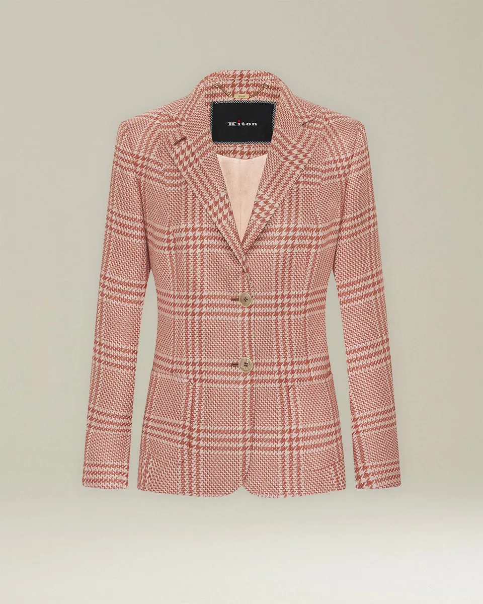Kiton Glen Plaid Blazer Kaschmir Seide Damen