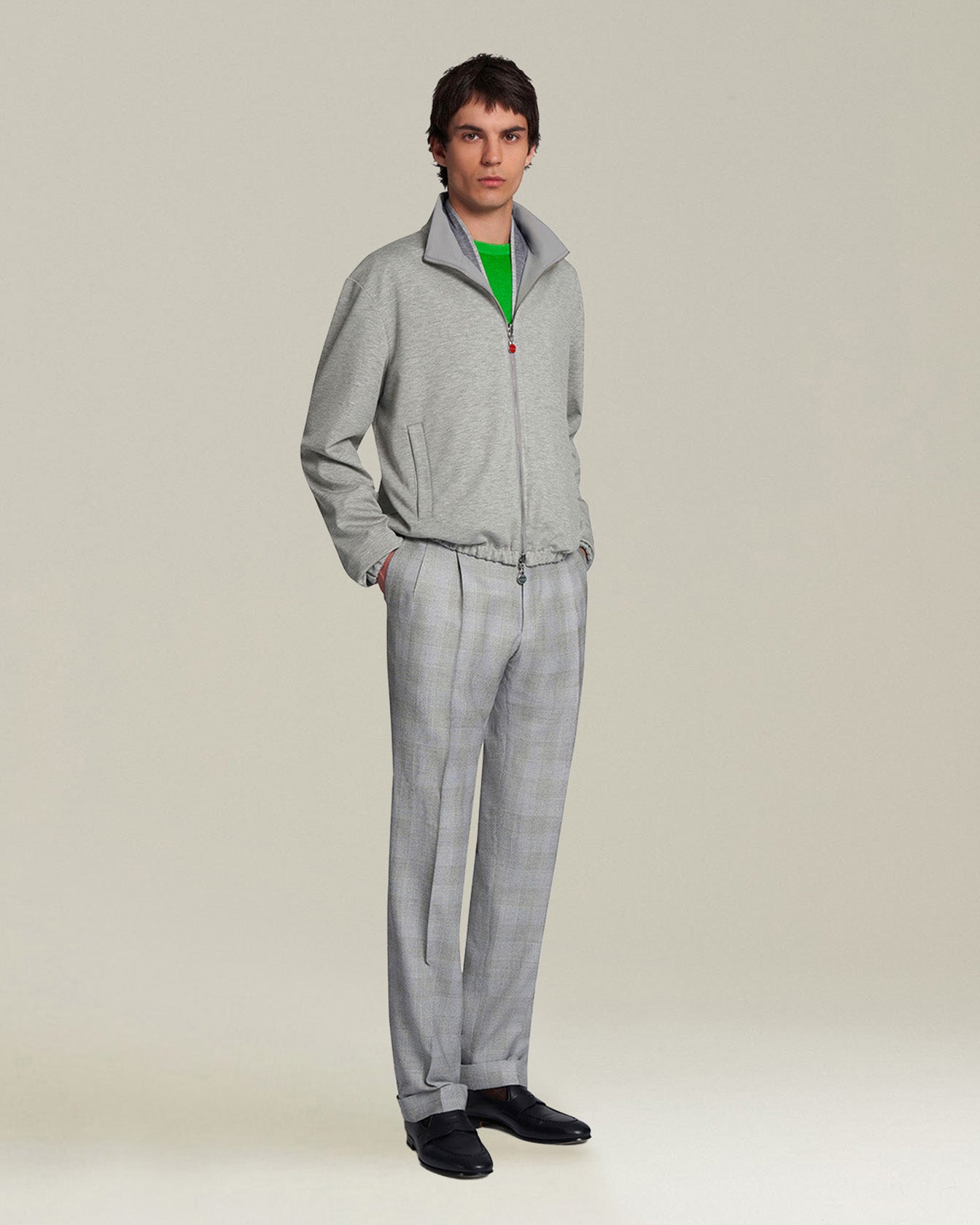 Kiton Bomberjacke Grau Reversibel Seide Viskose