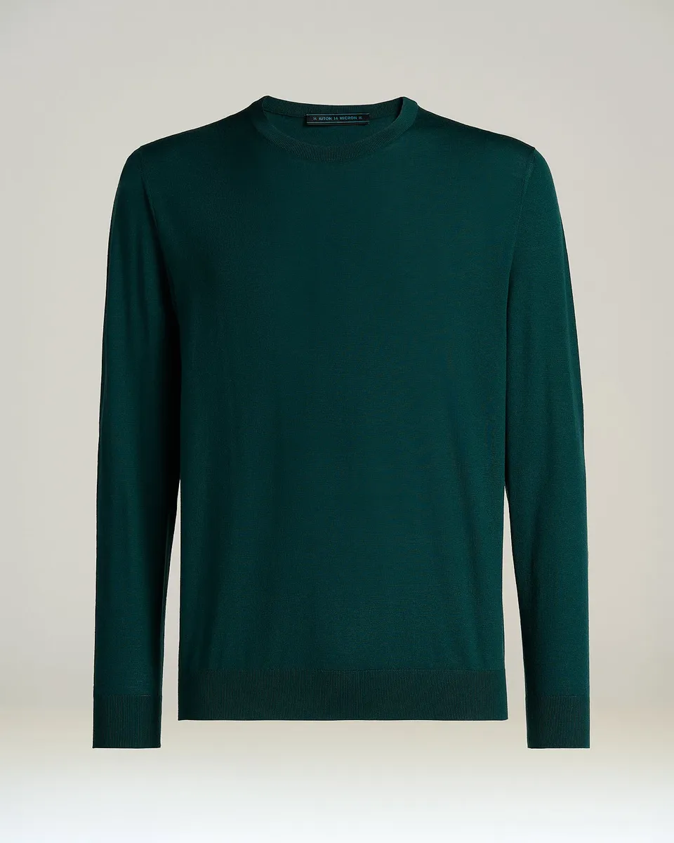 Kiton Crew-Neck Pullover Ultrafine Wolle Pfauengrün