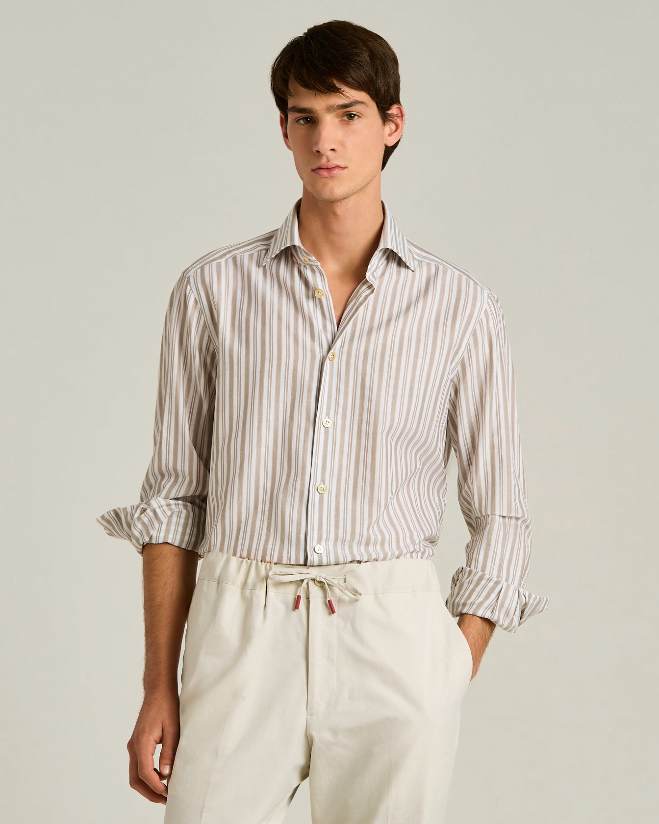 Kiton Shirts Striped Cotton Hemd braun gestreift Baumwolle