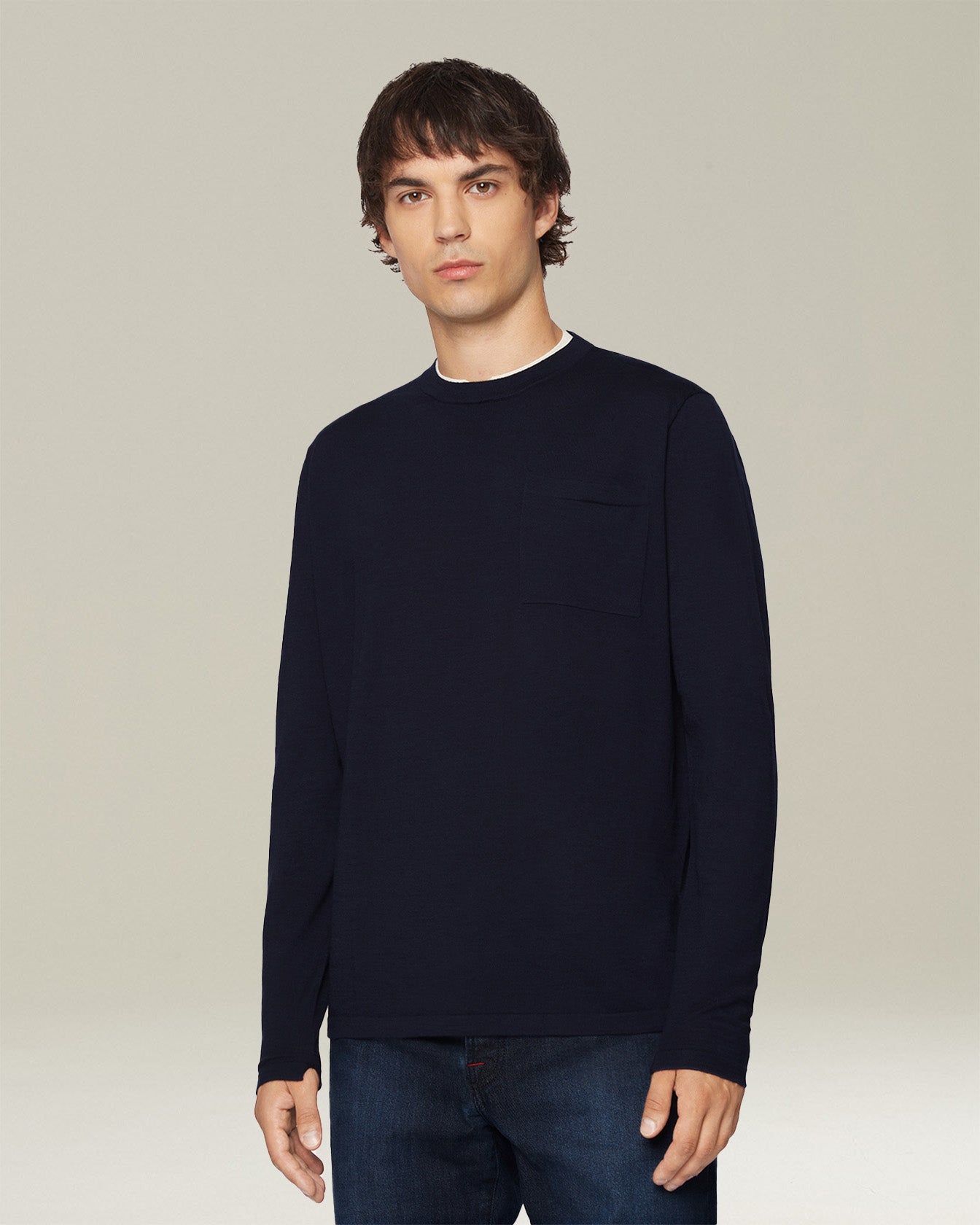 Kiton Polo T-Shirt Lana Melange Woll-Shirt Langarm