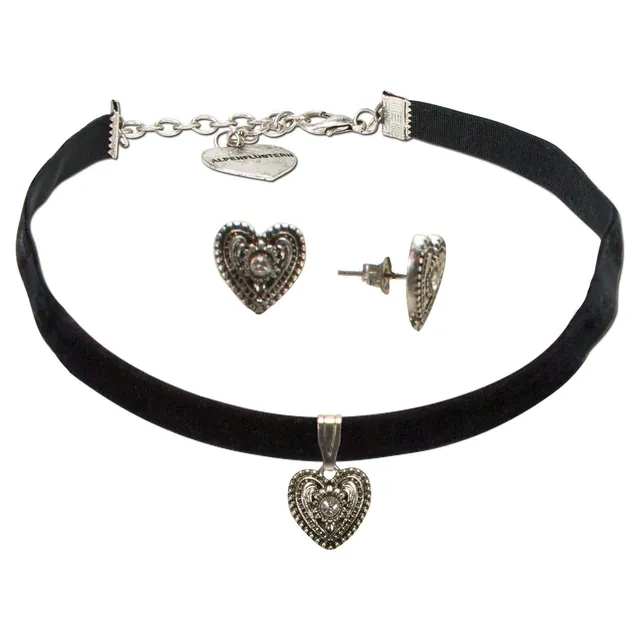 Alpenflüstern DAHEIM Schmuck-Set Kropfband Ohrstecker schwarz