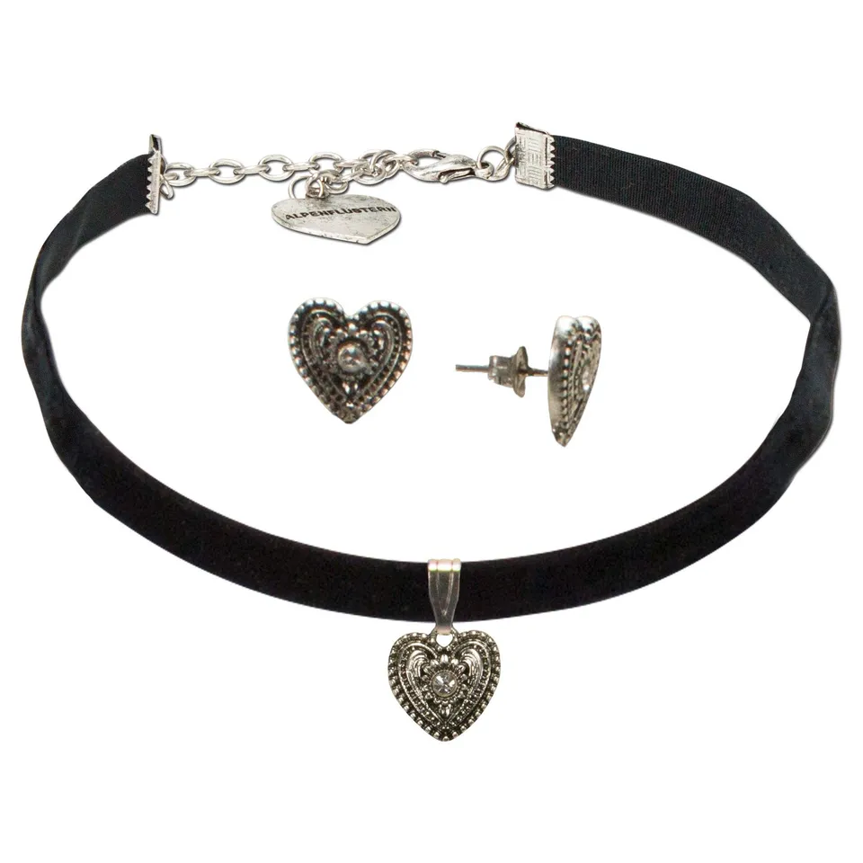 Alpenflüstern DAHEIM Schmuck-Set Kropfband Ohrstecker schwarz