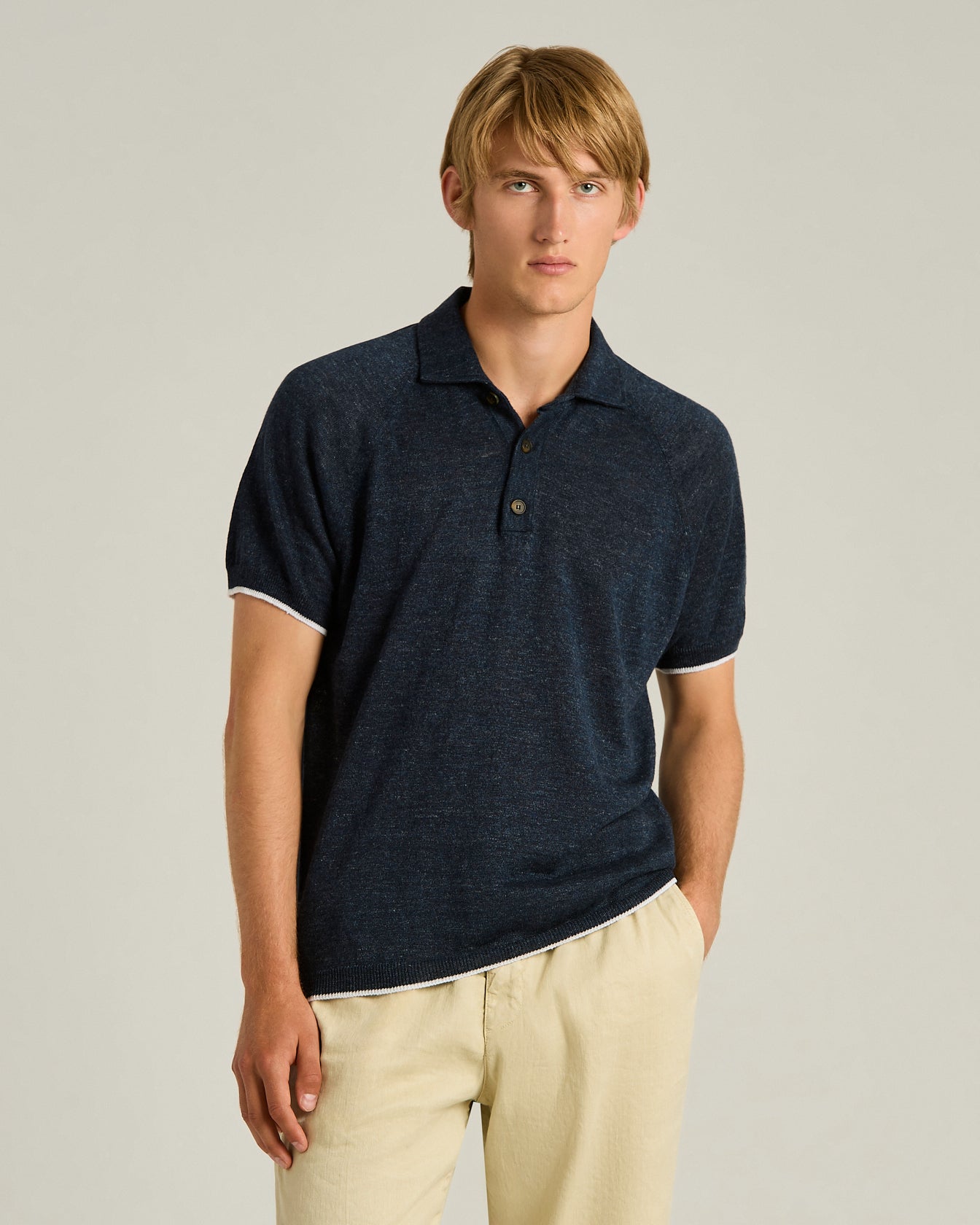 Kiton Polo Leinen Poloshirt blau kurzarm leicht