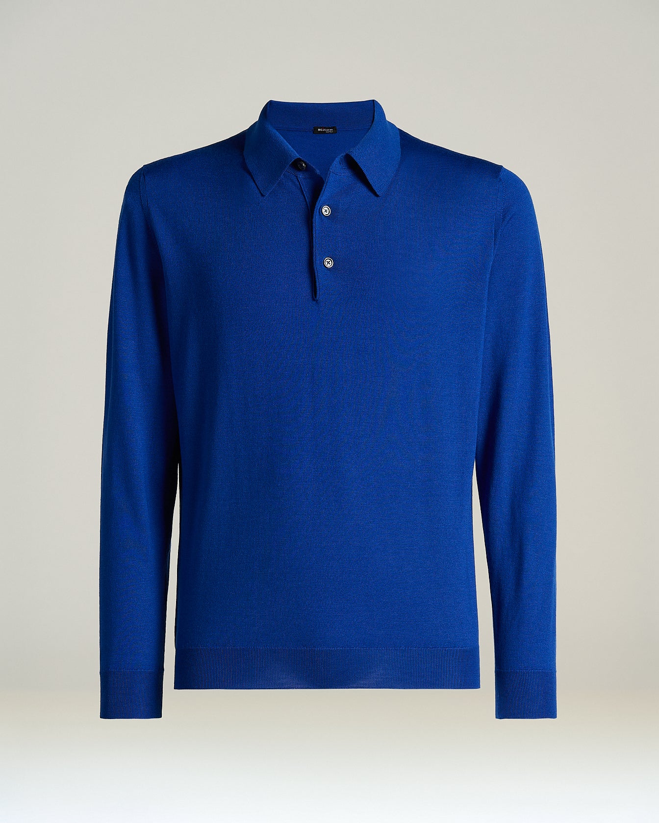 Kiton Brilliant Blue Kaschmir Seide Polo Langarm Blau M