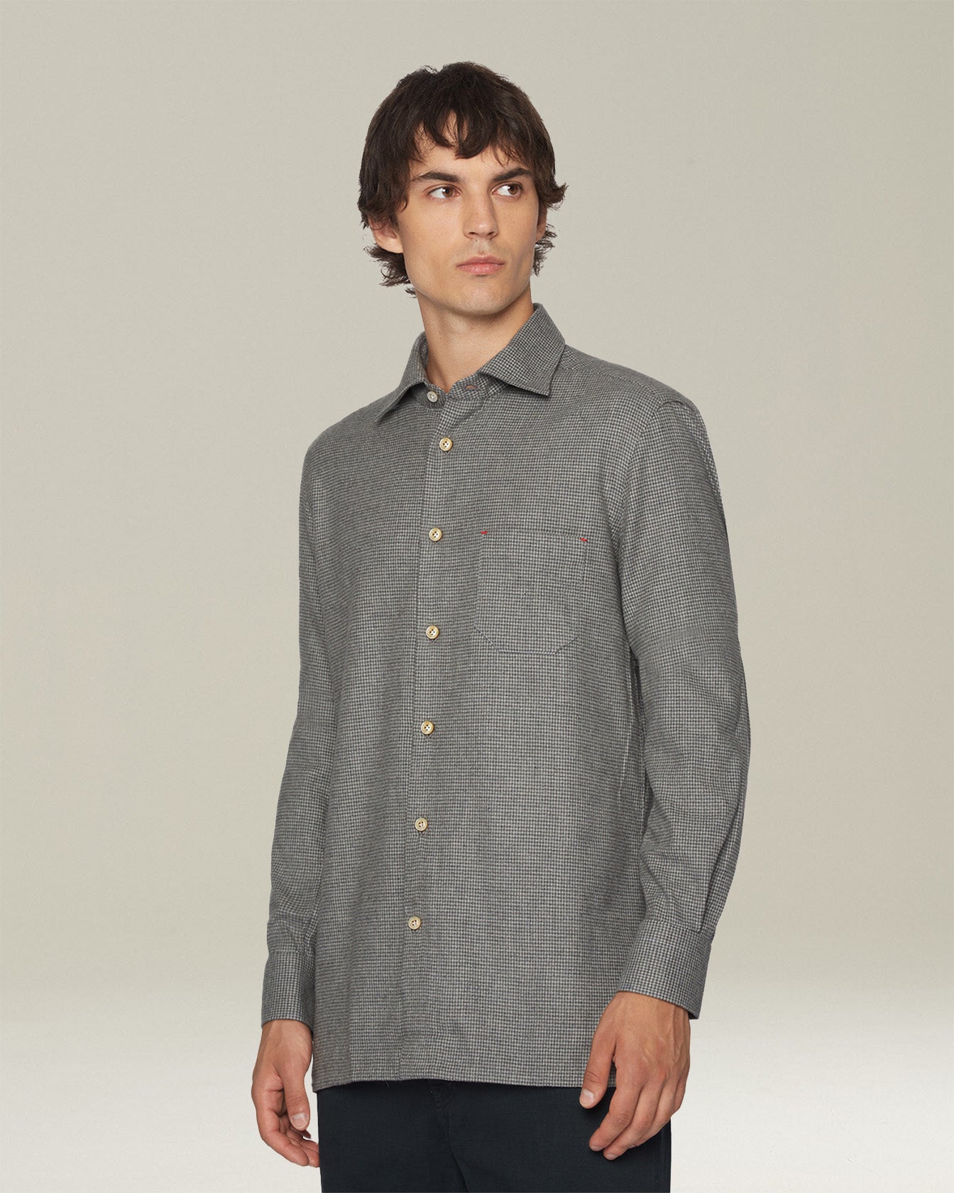 Kiton Nerano Hahnentritt Flanellhemd Baumwolle Gr. 40