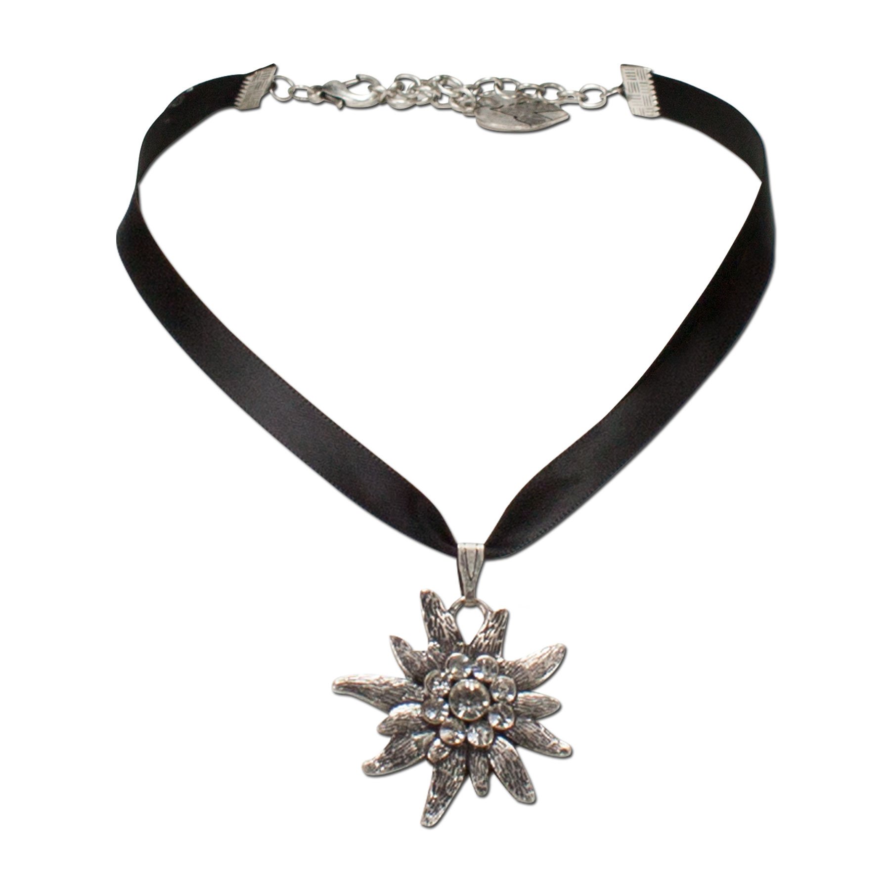 Alpenflüstern Daheim SET020 Trachtenset schwarz Satin Edelweiss