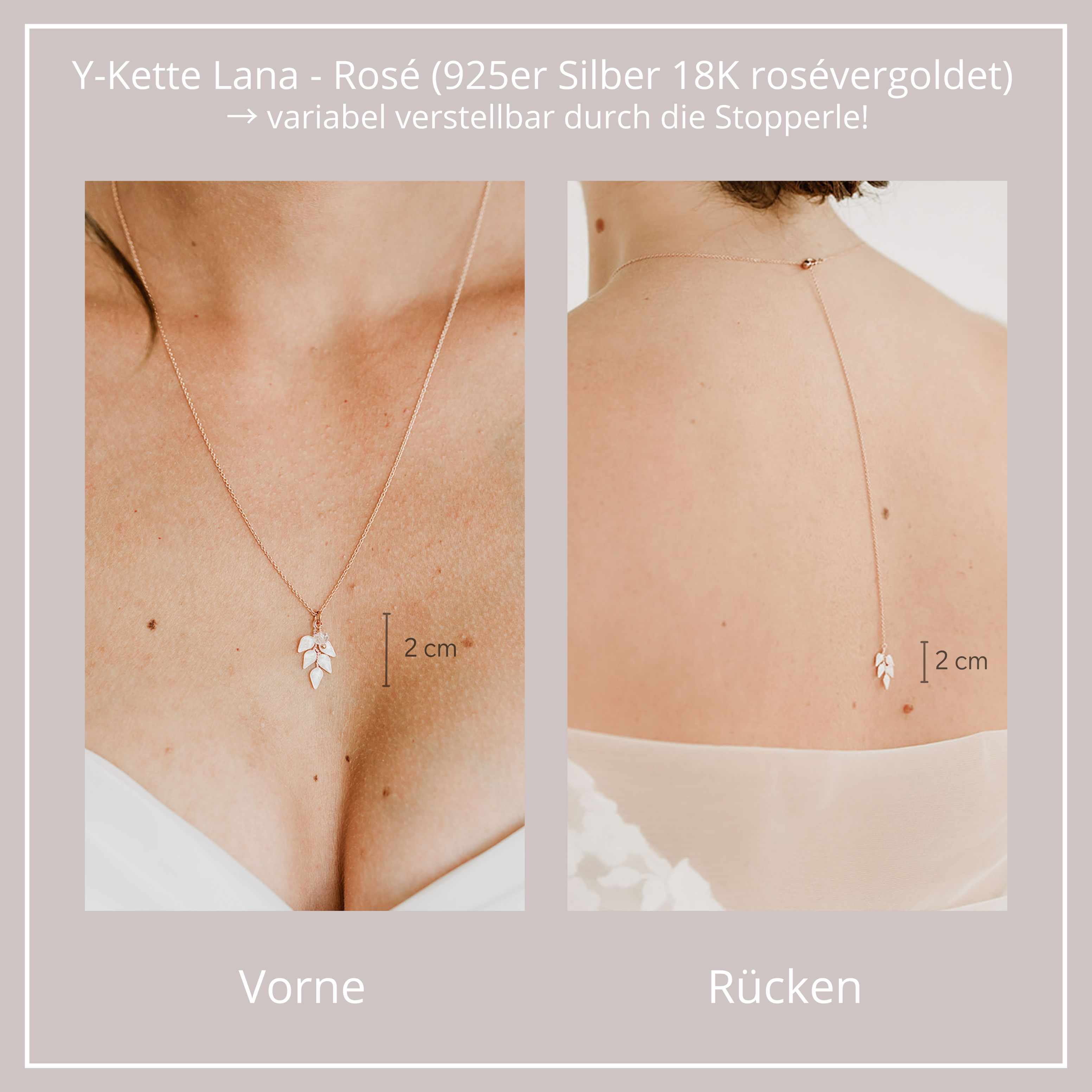 Perlenbräute Lana Y-Kette Braut Blätter Gold 64 cm