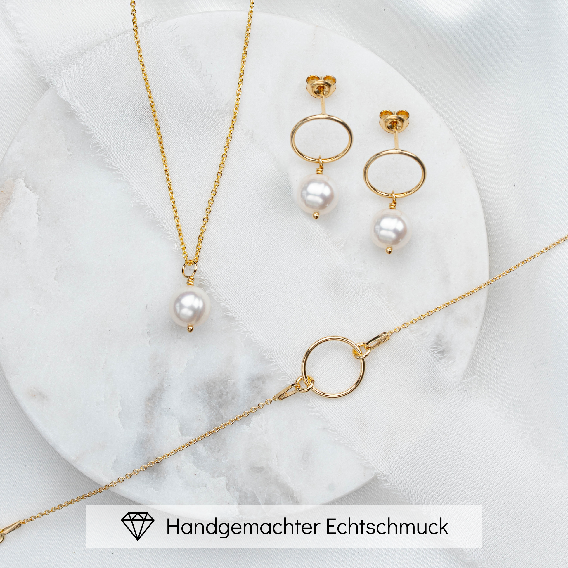 Perlenbräute Toni Schmuckset Süßwasserperlen Gold 45 cm
