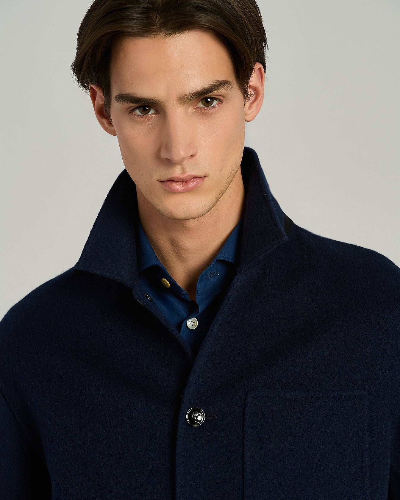 Kiton Blue Wool Cashmere Overshirt Jacke Blau 50