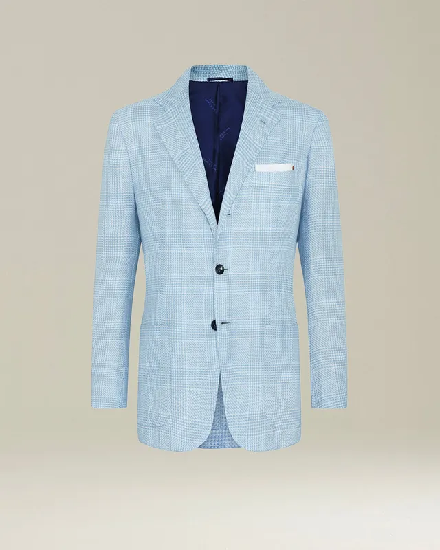 Kiton Jackets Kaschmir Sakko hellblau Glencheck Gr. 50
